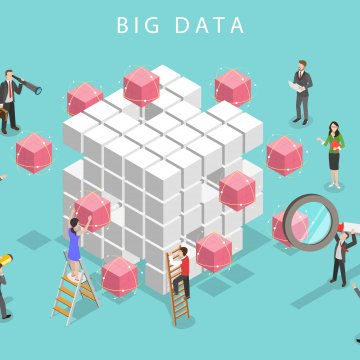 Cartoon image of people interacting with data